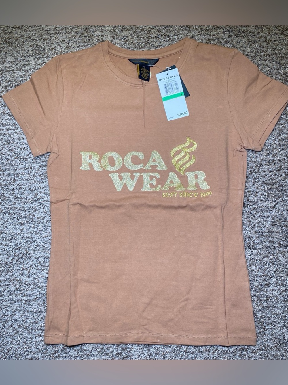 Rocawear Tan Short-Sleeve Crewneck Tee with Gold Logo